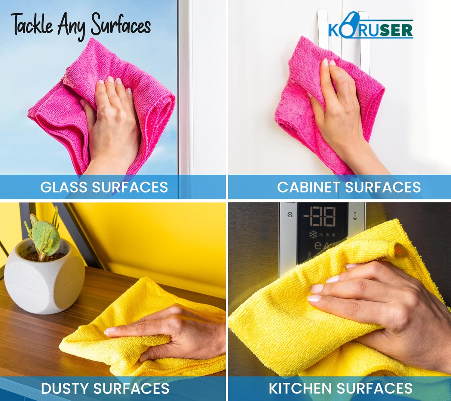 Microfiber Cleaning Cloths - Pack of 12 (16'' x 16'') - Reusable and Washable - All Purpose Towels