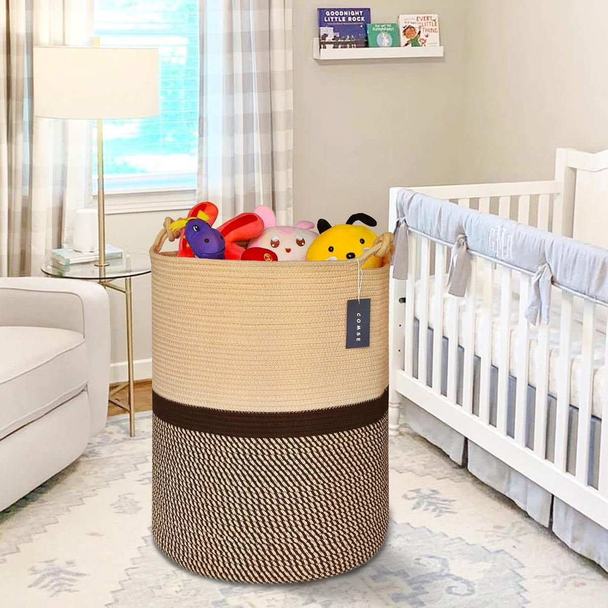COMSE Extra Large Blanket Basket, Tall Woven Storage Basket, Nursery Hamper, 15.7”x 21.7”, Cotton