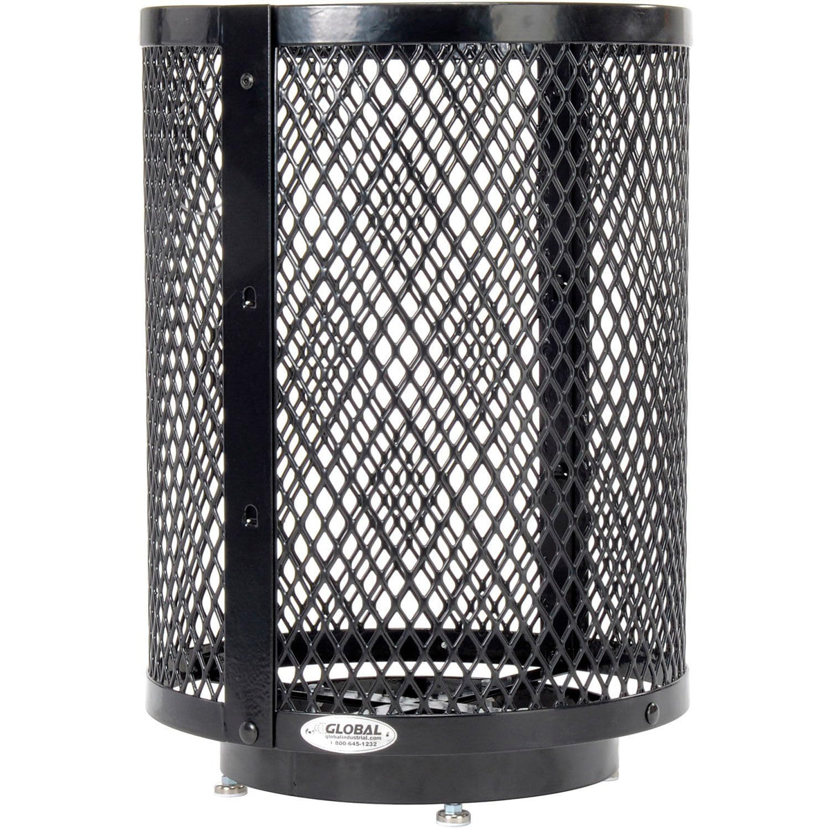 Global Industrial Outdoor Diamond Steel Trash Can with Rain Bonnet Lid, Raised Base and Plastic