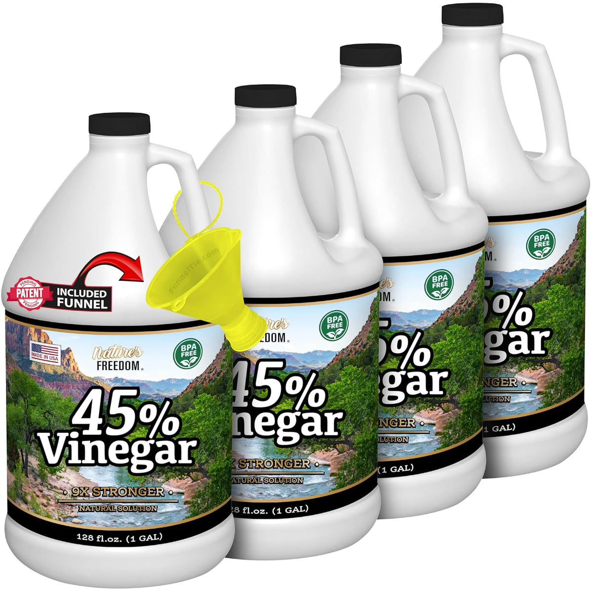 4 Gallons Extra Strength Vinegar 45% with Funnel – Industrial Strength Multi-Purpose Solution for