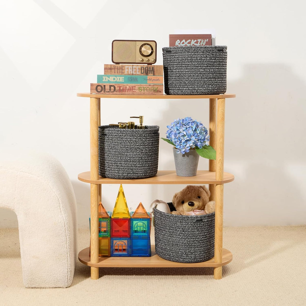 Small Basket for Organizing | Cube Shelf Closet Storage Baskets | 9.7×9.7×7.1” | Woven Rope Gift