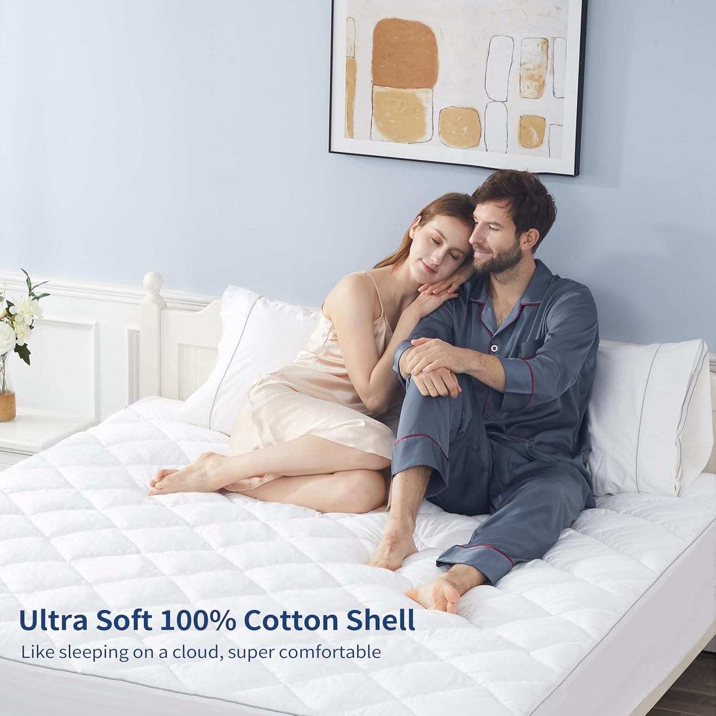 Sunflower King Mattress Pad, Hypoallergenic Cotton Mattress Cover, 18-22" Extra Deep Pocket Quilted