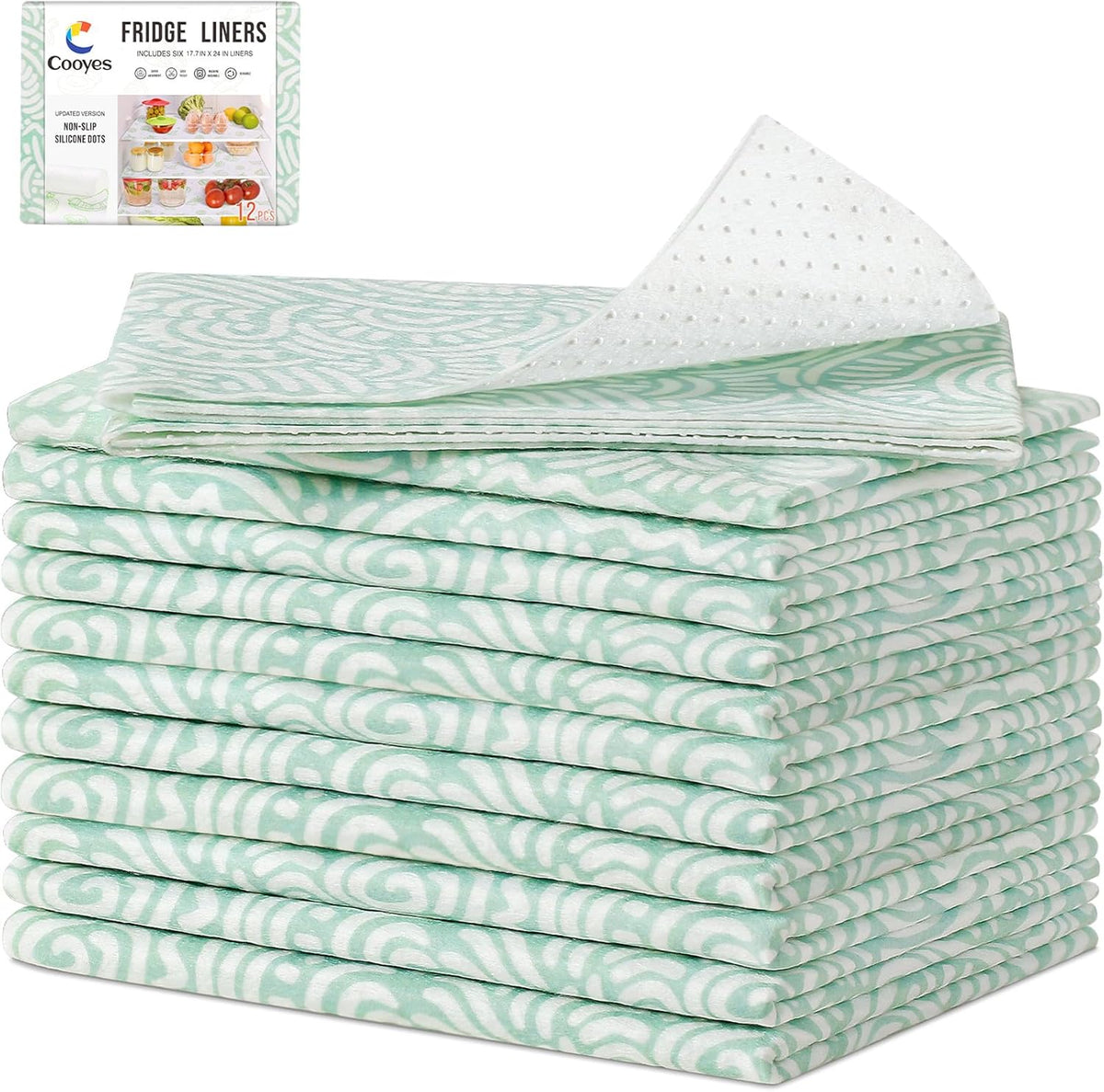Cooyes Non-Slip Refrigerator Liners for Shelves, 17.7" × 24", 12 Pack, Large Fridge Drawer & Shelf