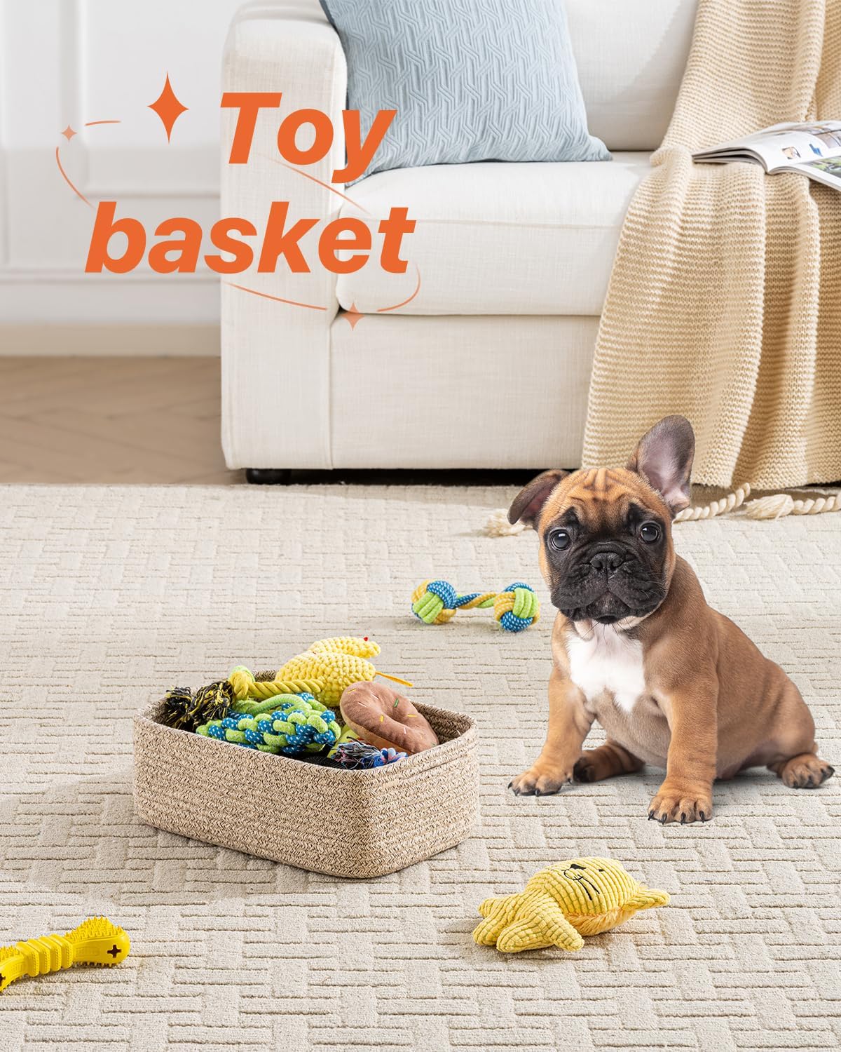 Small Woven Basket, 12 x 8 x 4.5 Inches, Storage Basket for Organizing, Cute Small Rope Shelf