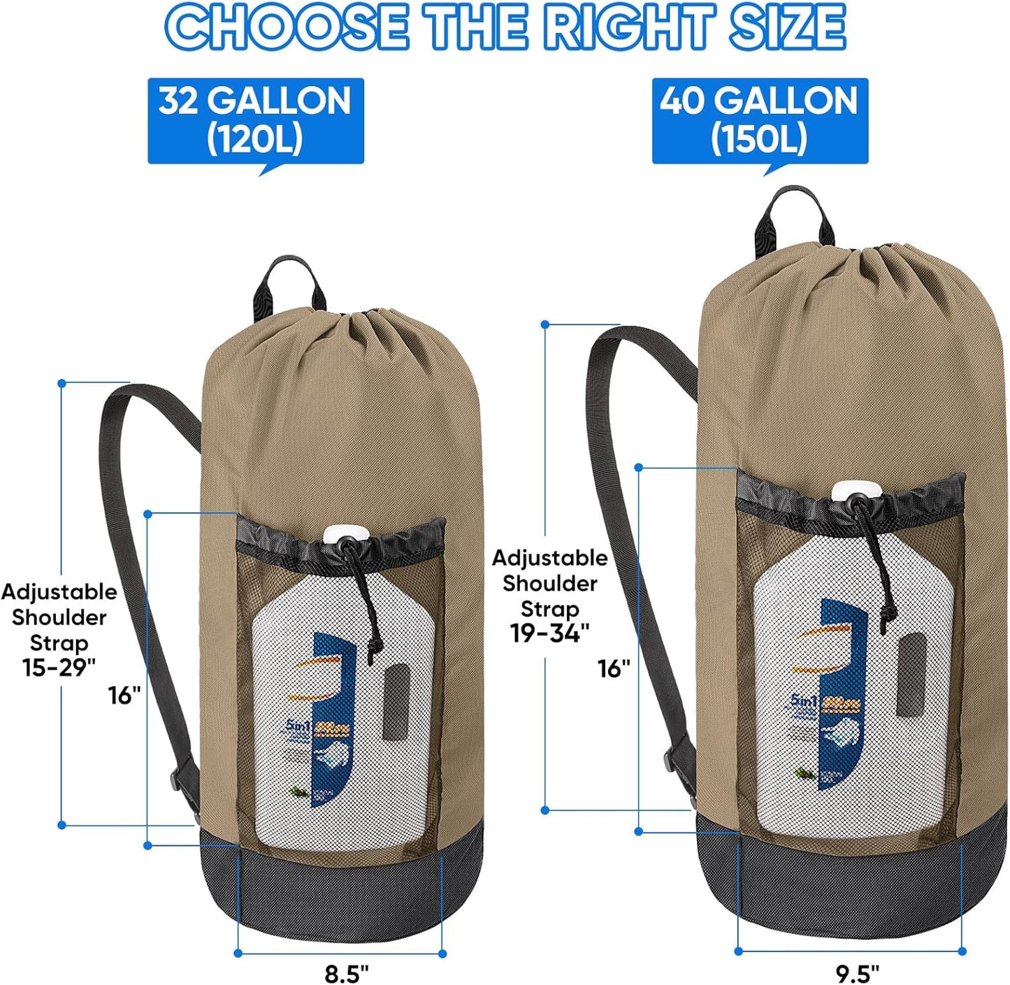 BALEINE 120L Laundry Bag Backpack, 900D Oxford Fabric Large Travel Laundry Bags with Shoulder