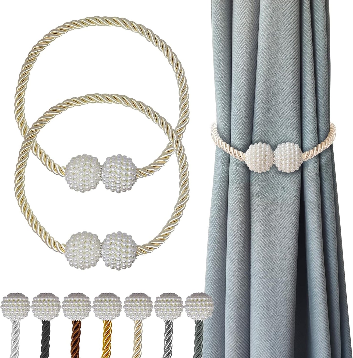 Hion Magnetic Curtain Tiebacks Beige 2pcs, Curtain Tiebacks Buckles Holdbacks Holders Hooks Clip