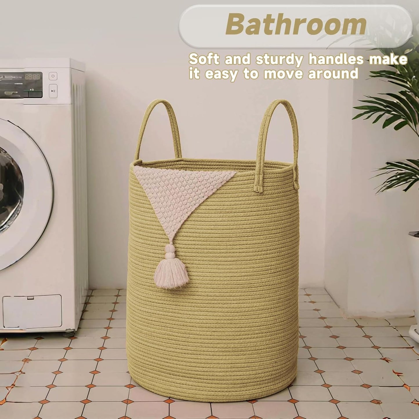Large Woven Laundry Basket Hamper,80L Cotton Rope Storage Bin for Blankets,Toys and