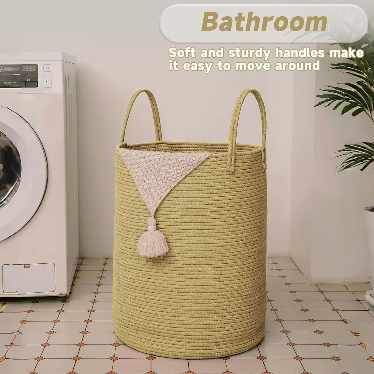 Large Woven Laundry Basket Hamper,100L Cotton Rope Storage Bin for Blankets,Toys and