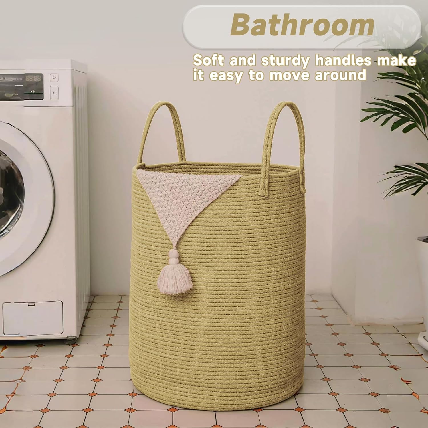 Large Woven Laundry Basket Hamper,100L Cotton Rope Storage Bin for Blankets,Toys and