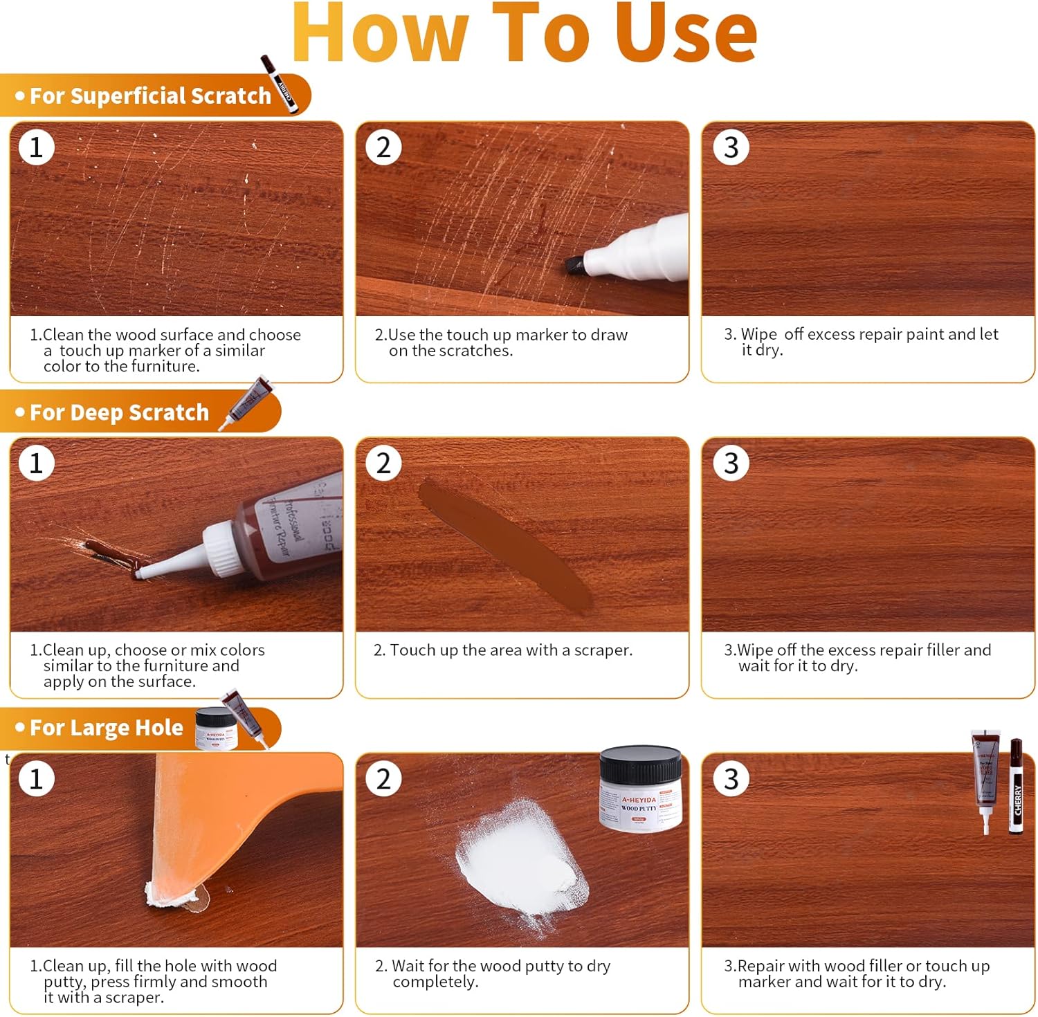 Wood Floor Scratch Repair - Set of 39 - Hardwood Floor Repair Kit Wood Filler Putty, Wood Markers