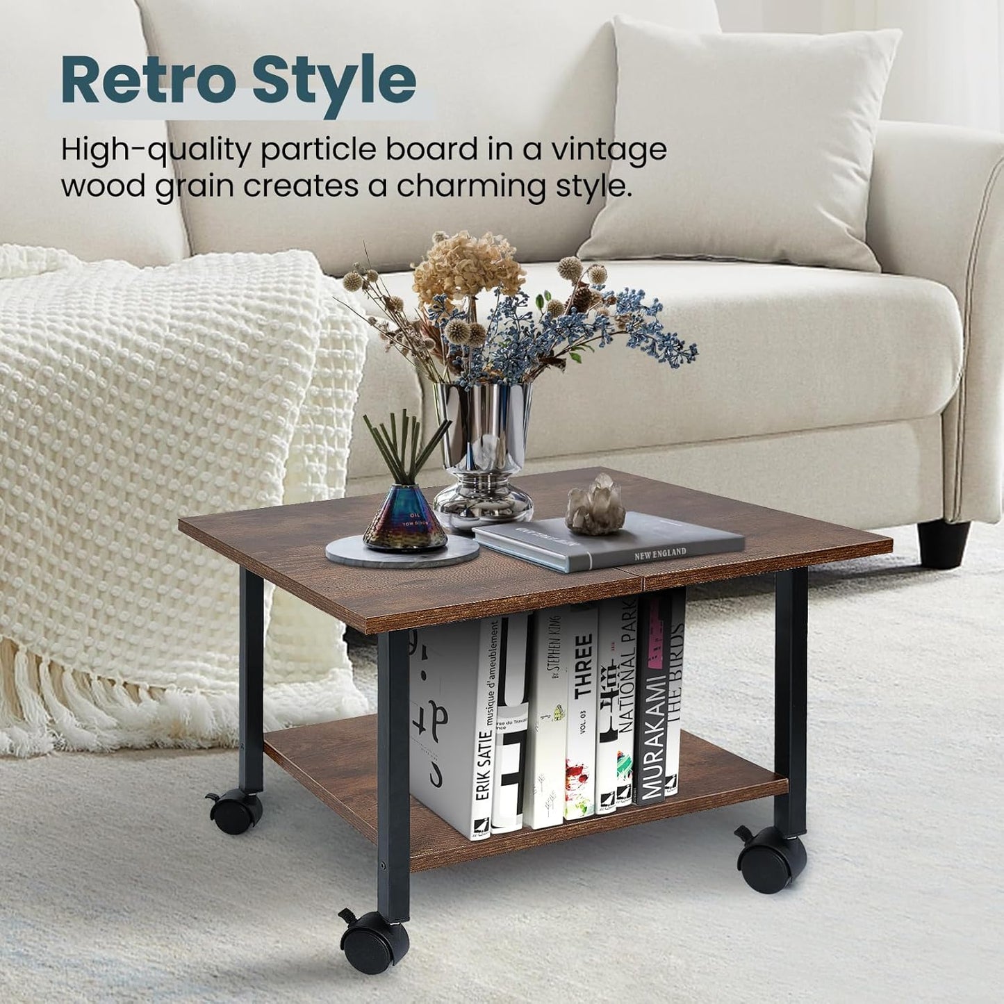 Printer Stand with Storage Under Desk Shelf, Desktop Printer Stand Organizer, Rolling Printer Cart