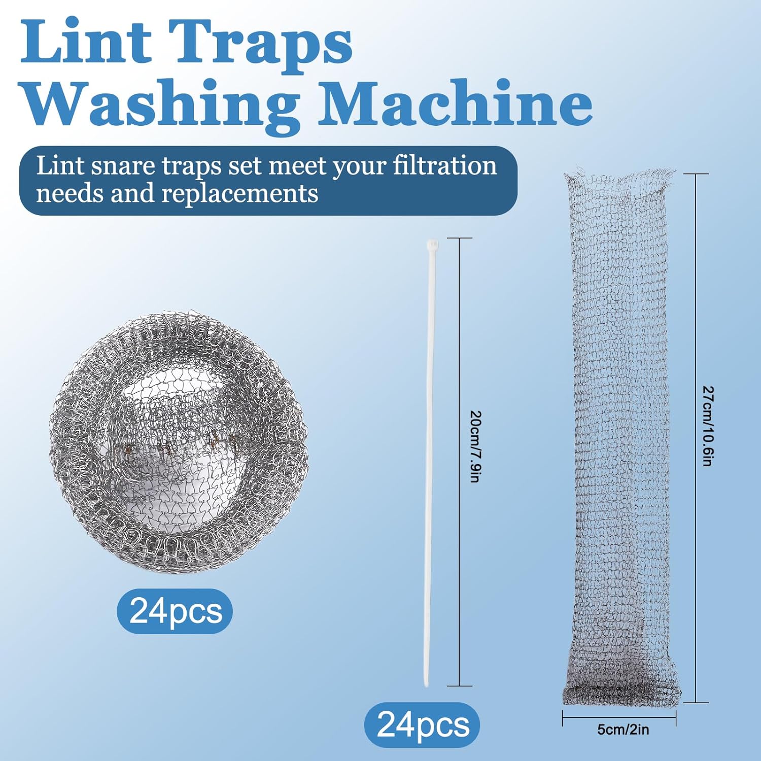 24 Pieces Stainless Steel Lint Traps for Washing Machine Hose,Rust-Proof Pet Lint Catcher Mesh