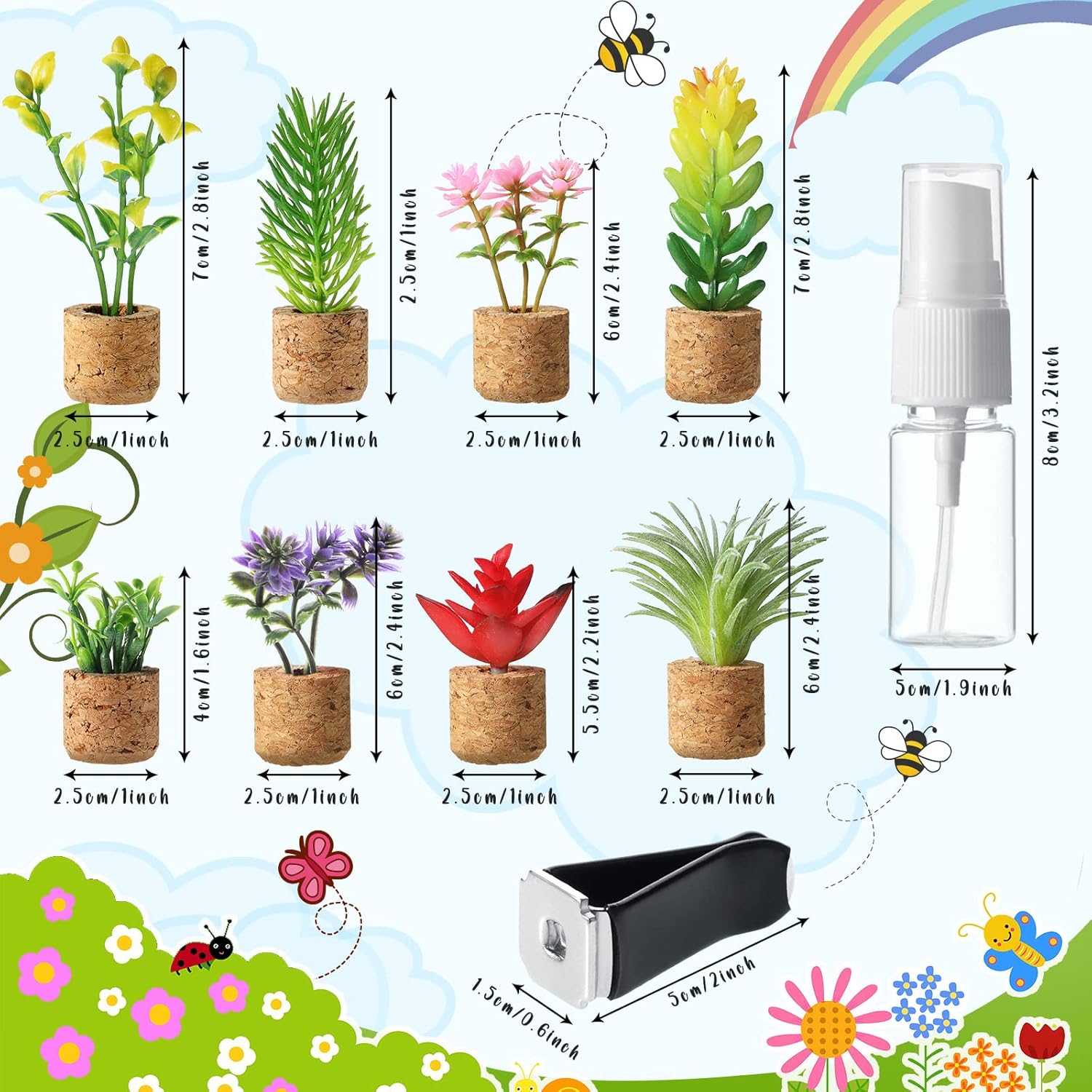 8 Pieces Artificial Plant Air Vent Clips Succulents with Essential Oil Mini Cute Sprayer Car Plant