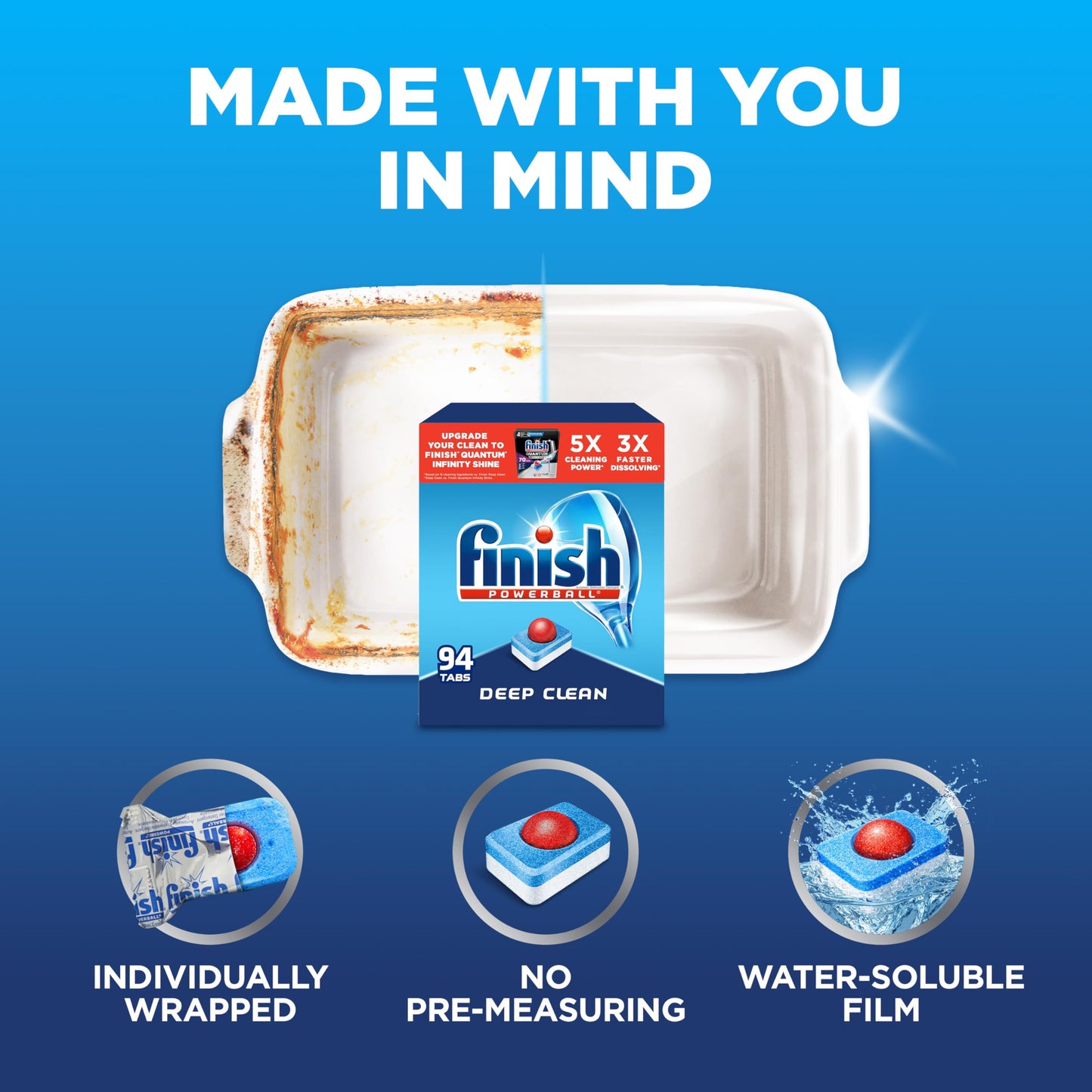 Finish Powerball Dishwasher Pods, Dishwasher Tablets Plastic Free, Fresh Scent, 94 Count