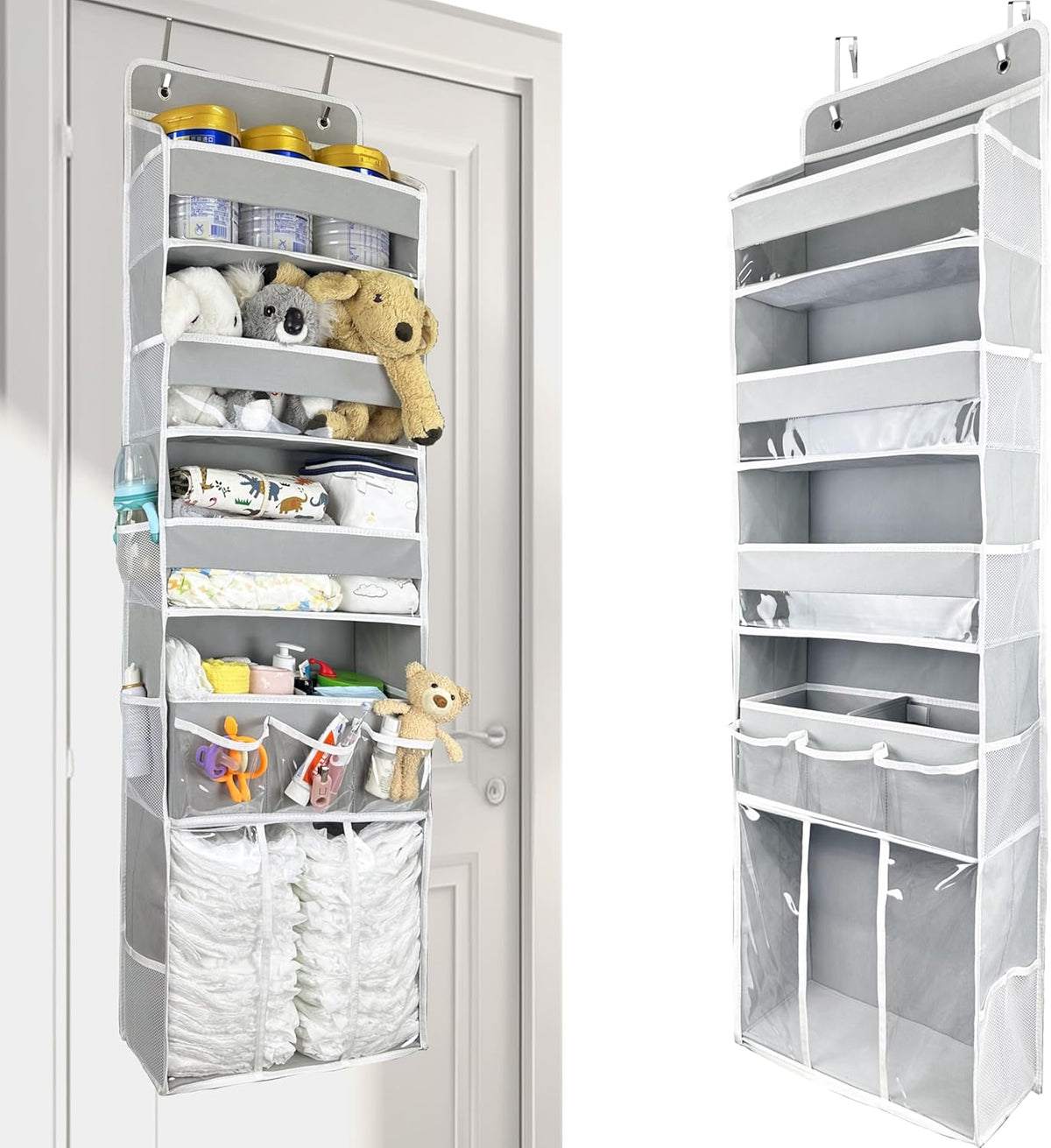 Door Hanging Storage Organizer,with 3 Bins 1 Movable Baby Diaper Caddy,1 Large capacity diaper
