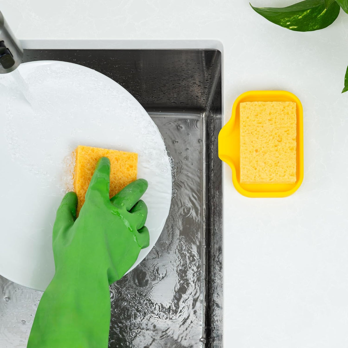 Zulay Kitchen Small Silicone Sponge Holder (4.9x3.3”) – Space-Saving Sink Organizer Tray for