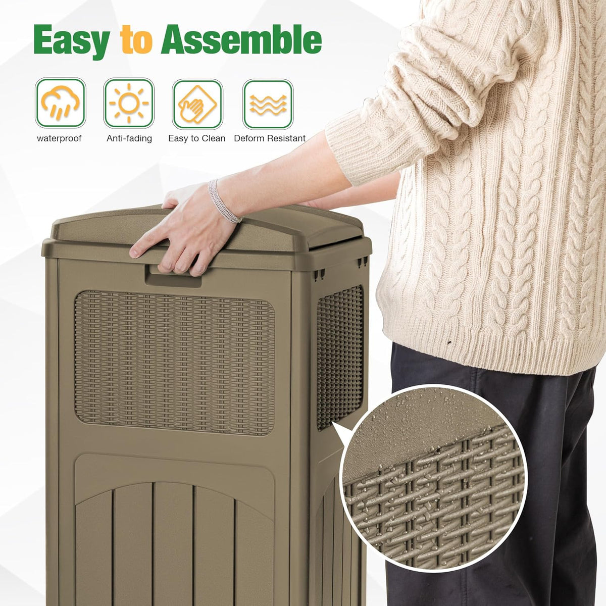 Flamaker 30 Gallon Trash Can, Resin Outdoor Garbage Can with Lid, Waterproof Hideaway Patio Waste