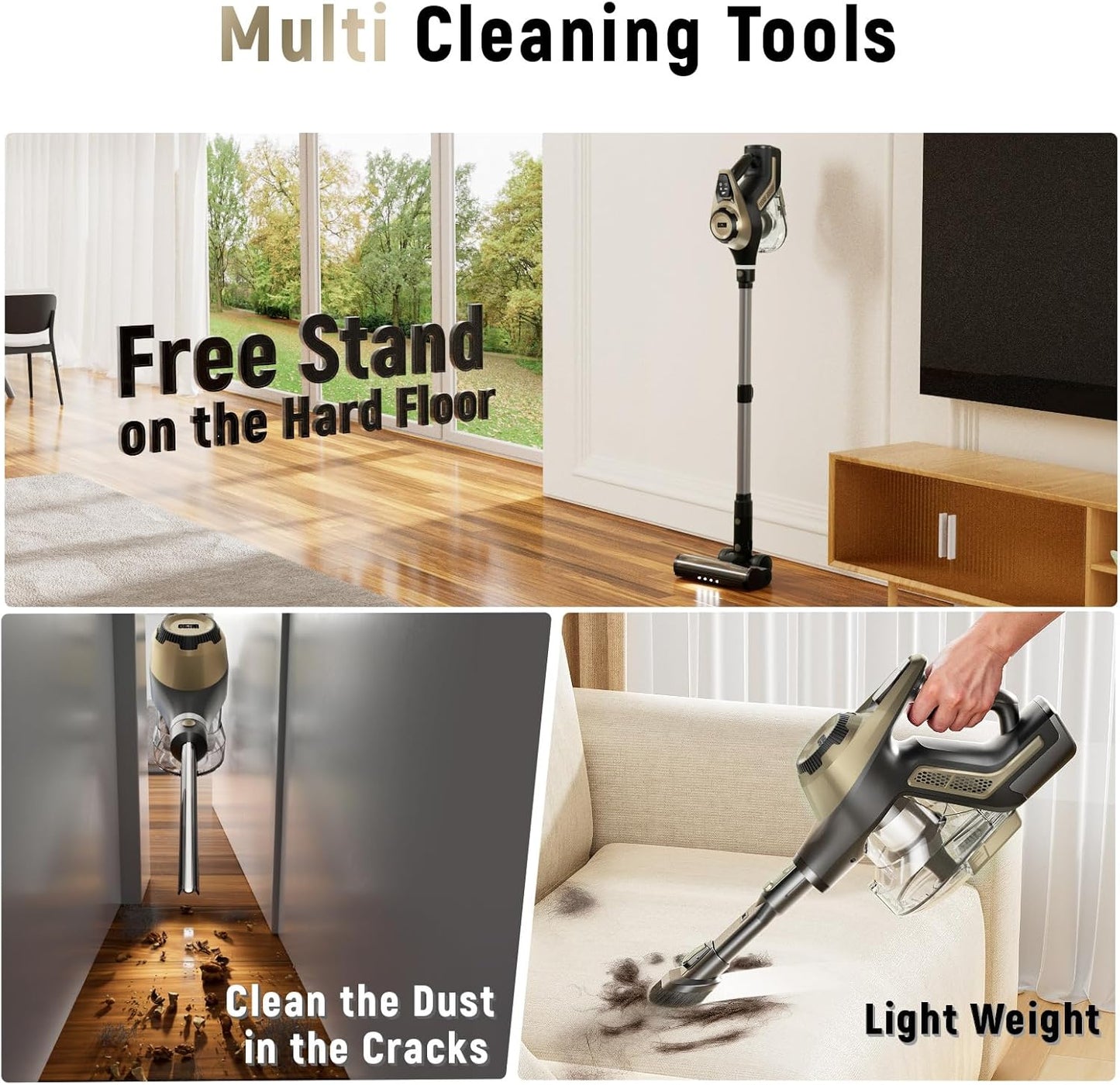 Cordless Vacuum Cleaner, 30Kpa Home Stick Vacuum, Smart Display & 1.5L Dust Cup, 55mins Max
