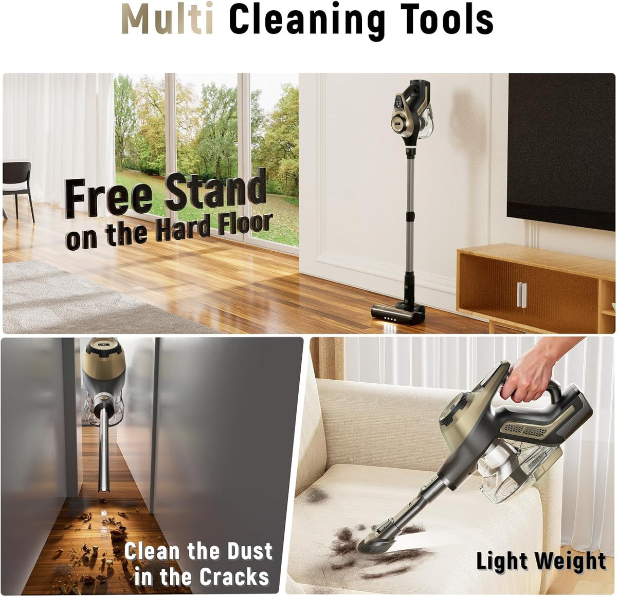 Cordless Vacuum Cleaner, 30Kpa Home Stick Vacuum, Smart Display & 1.5L Dust Cup, 55mins Max