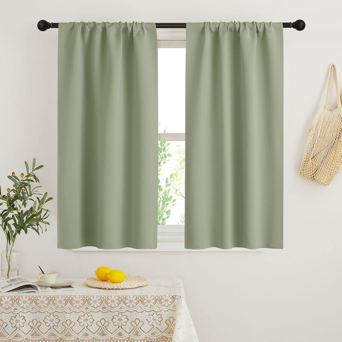 RYB HOME Short Curtains 45 inch 2 Panels Set, Room Darkening Small Window Drapes Thermal Insulated