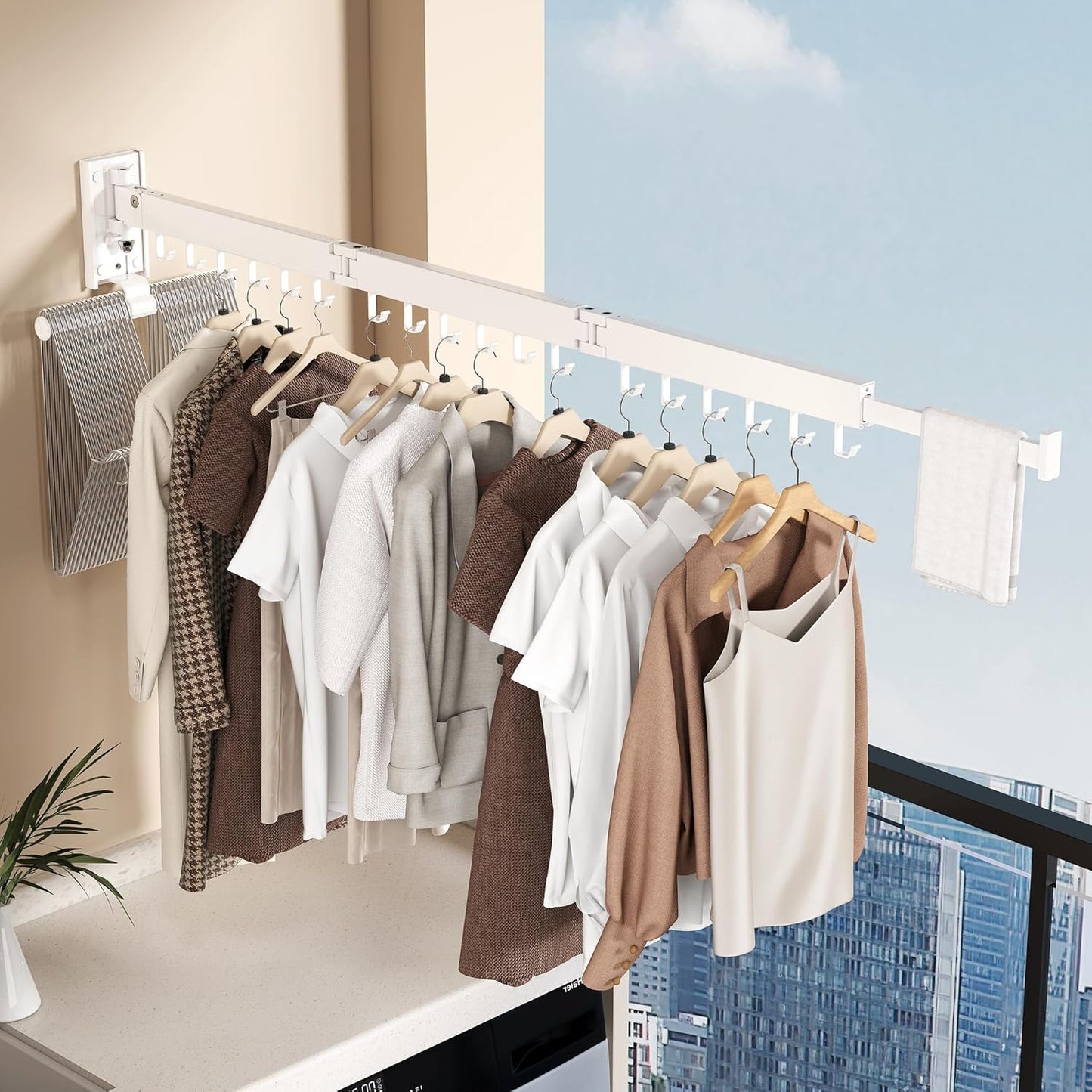 Wall Mounted Collapsible Clothes Drying Rack, Space-Saving Laundry Drying Rack Clothing Hanger
