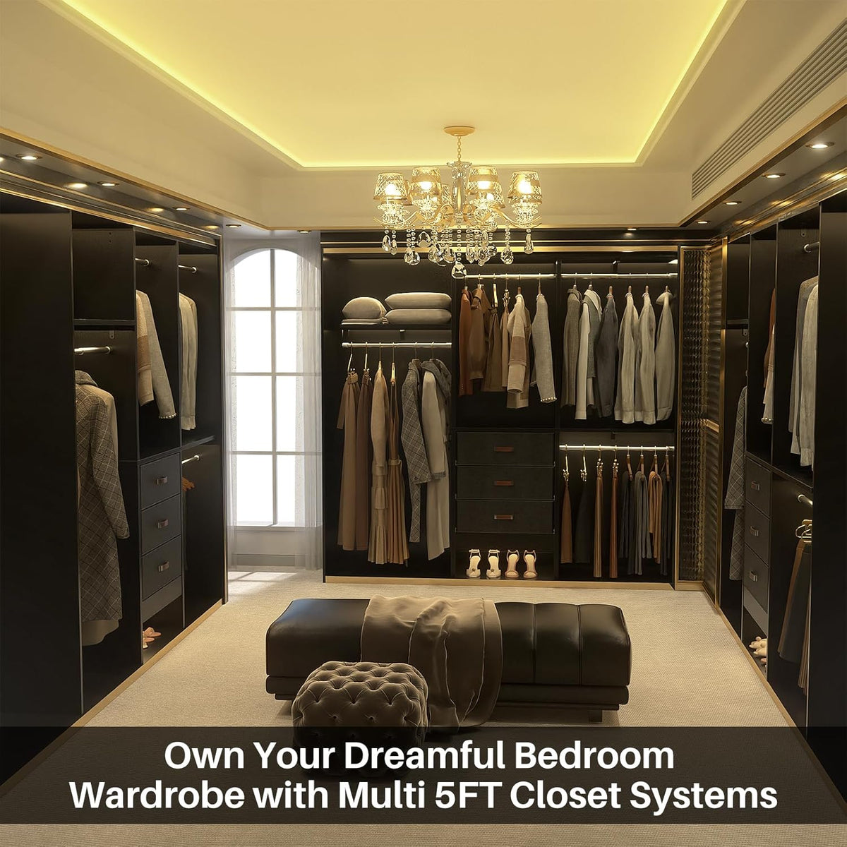 Armocity 5FT Small Closet System with 3 Fabric Drawers, 60 Inches Walk In Closet Organizer System