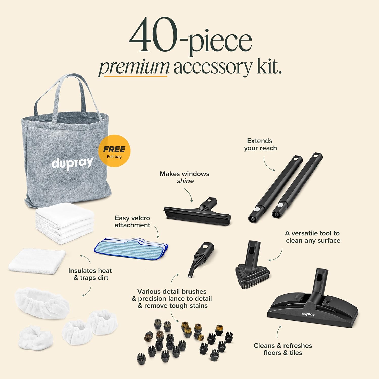 Dupray Neat Plus Steam Cleaner with 40-piece Accessory Kit - Powerful multi-purpose steamer