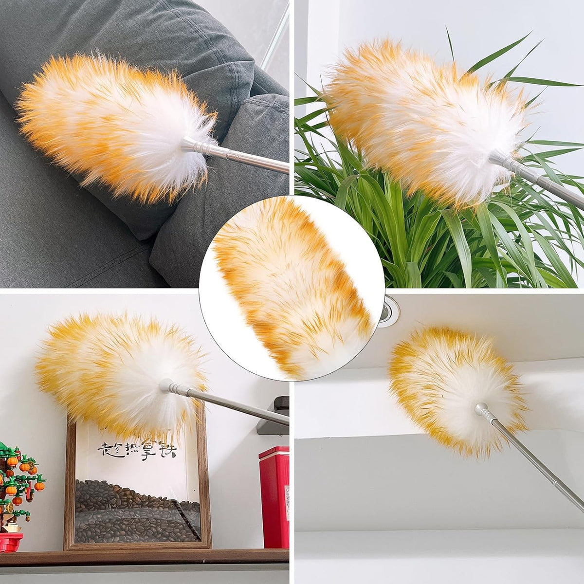 Feathers Duster,Long Telescoping Lambswool Dusters with Stainless Steel Extension Pole Up to 87.8"