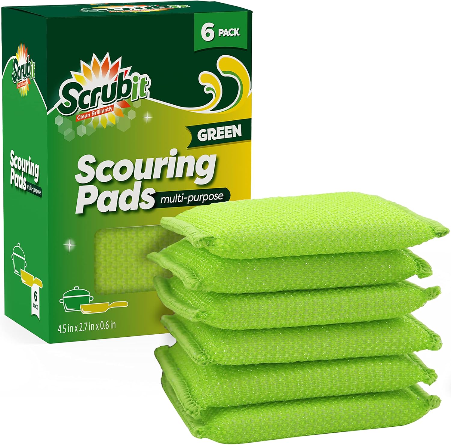 SCRUBIT Multi-Purpose Scouring Pad - Non-Scratch Cleaning Sponges for Pots, Pans, Dishes, Utensils