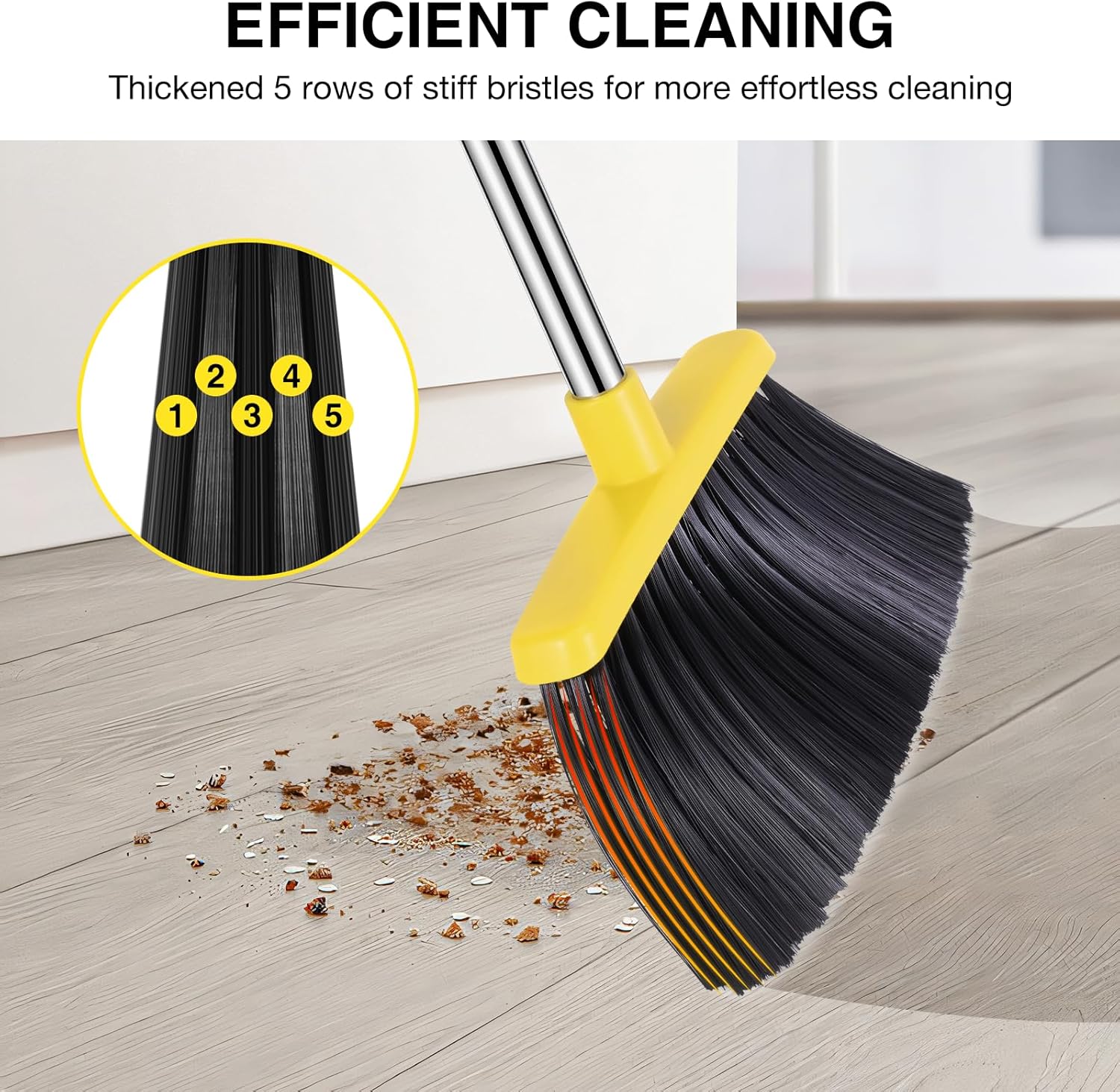 NACENA Broom and Dustpan Set, 52-in Long Adjustable Handle Broom Dustpan Combo with Dustpan Teeth