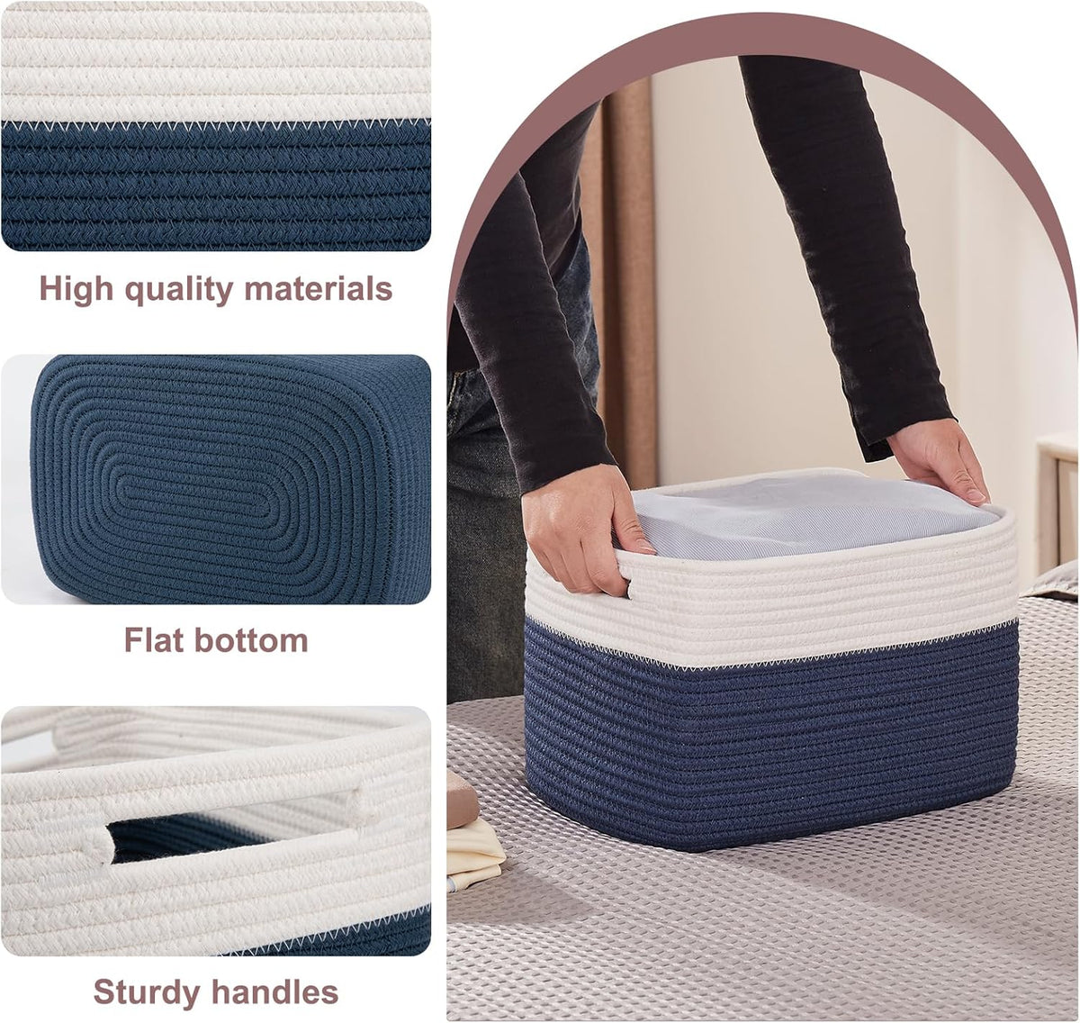 OIAHOMY 4 Pack Storage Baskets for Organizing, Basket for Shelves with Handle, Woven Baskets for