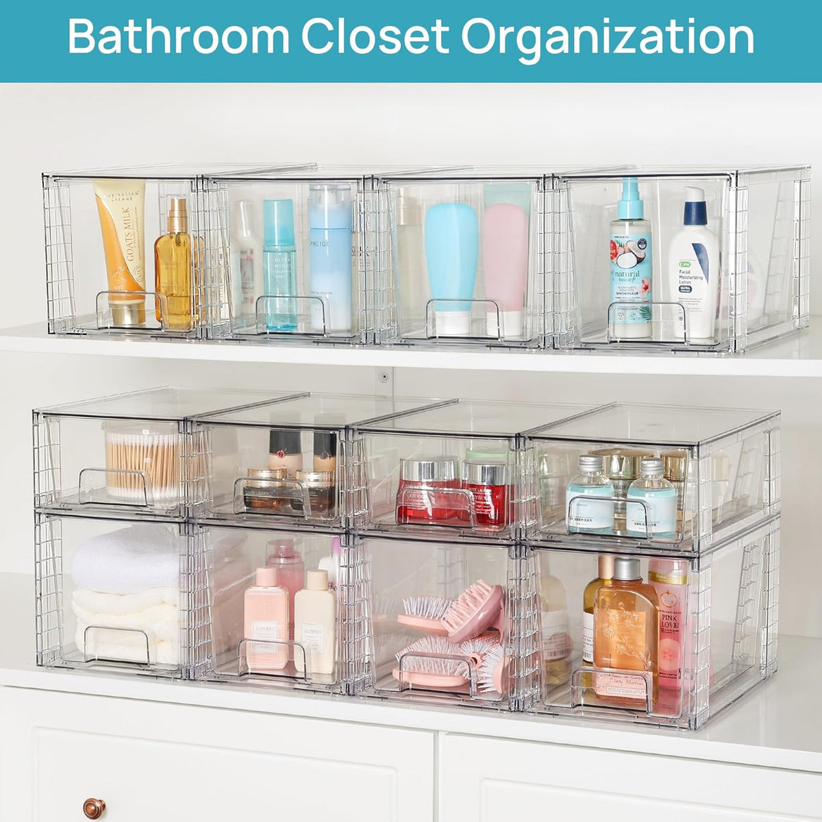 Vtopmart 4 Pack Large Stackable Storage Drawers,Easily Assemble Acrylic Bathroom Closet Undersink