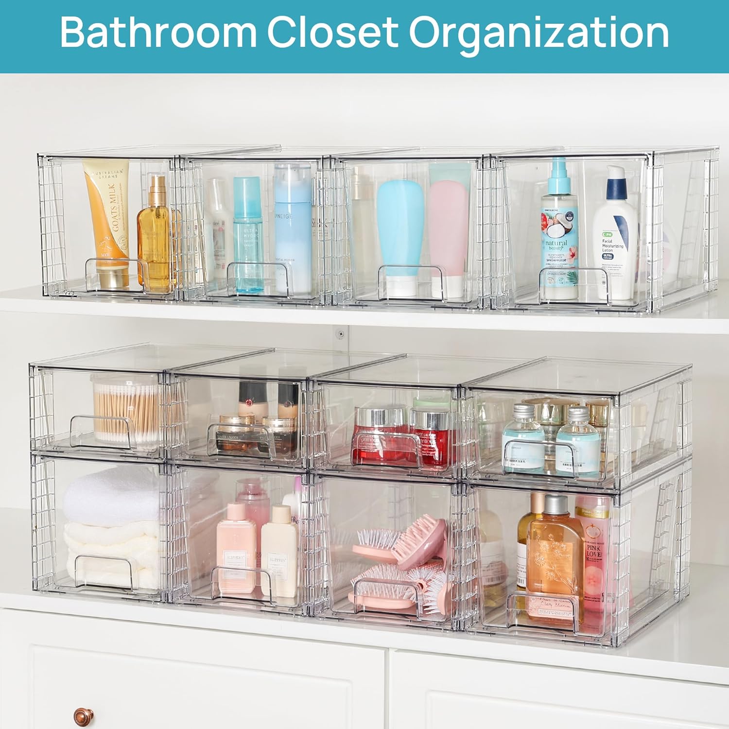 Vtopmart 4 Pack Large Stackable Storage Drawers,Easily Assemble Acrylic Bathroom Closet Undersink
