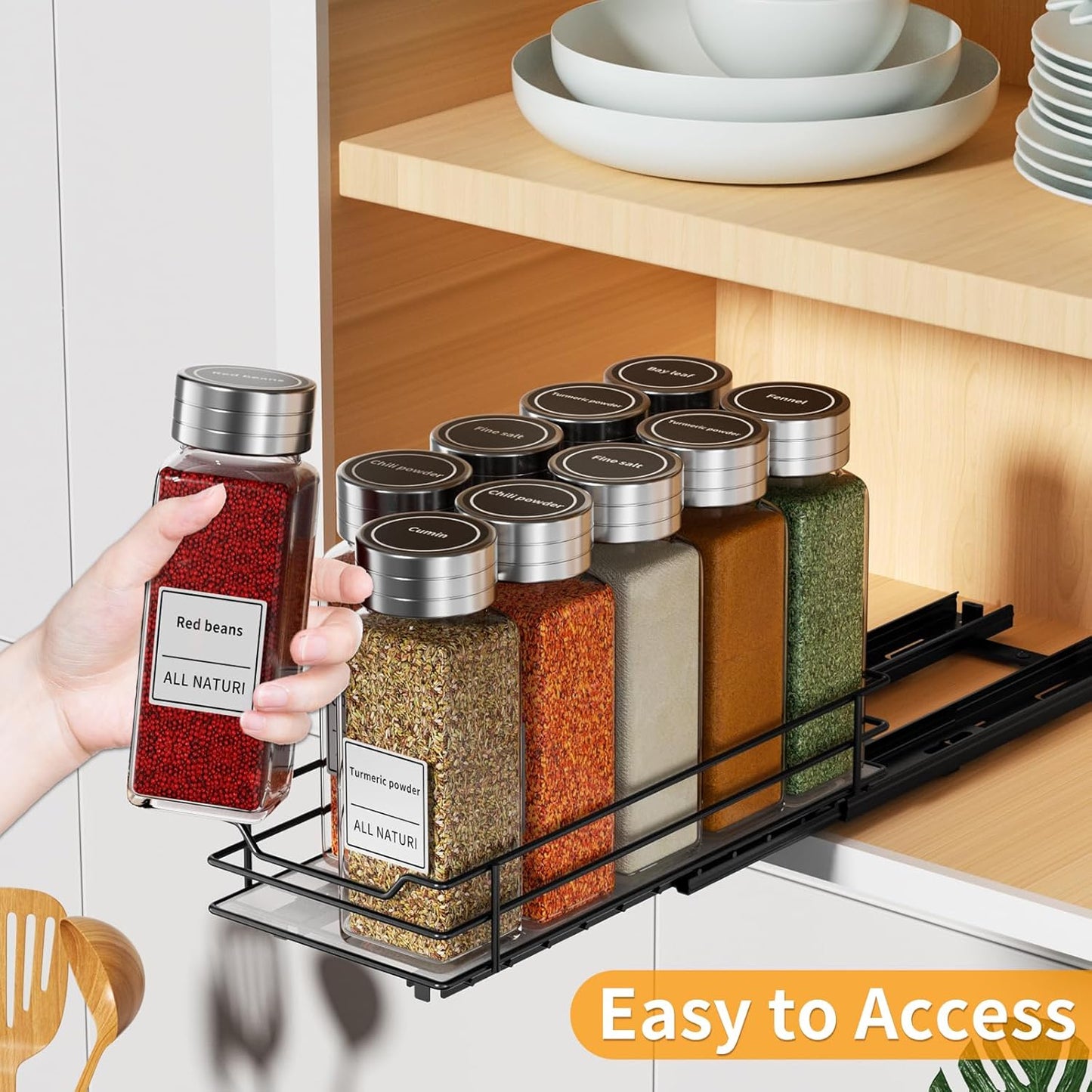 RCHYFEED Pull Out Spice Rack Organizer for Cabinet,Slide out Spice Organizer for Inside