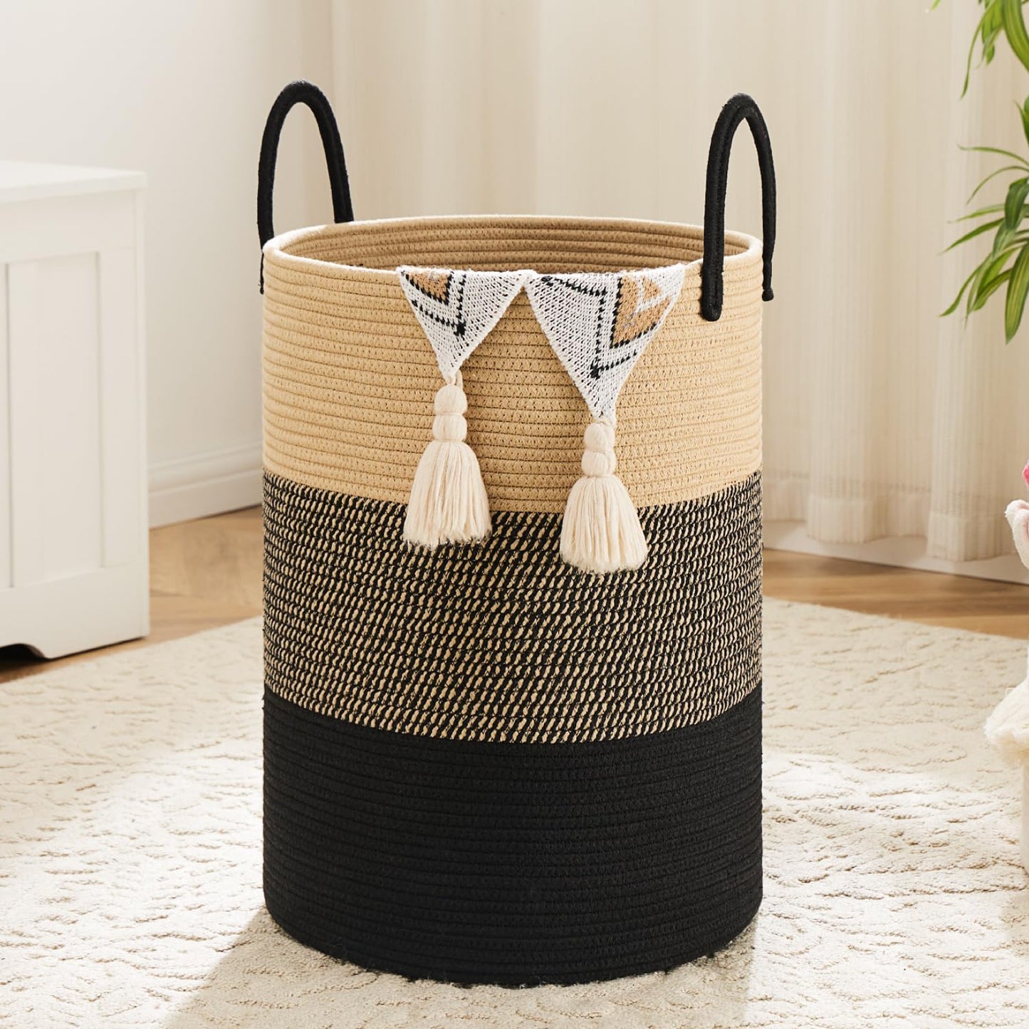 Laundry Basket,Woven Cotton Rope Laundry Hamper,80L for Decorative Storage of Dirty Clothes,Toys