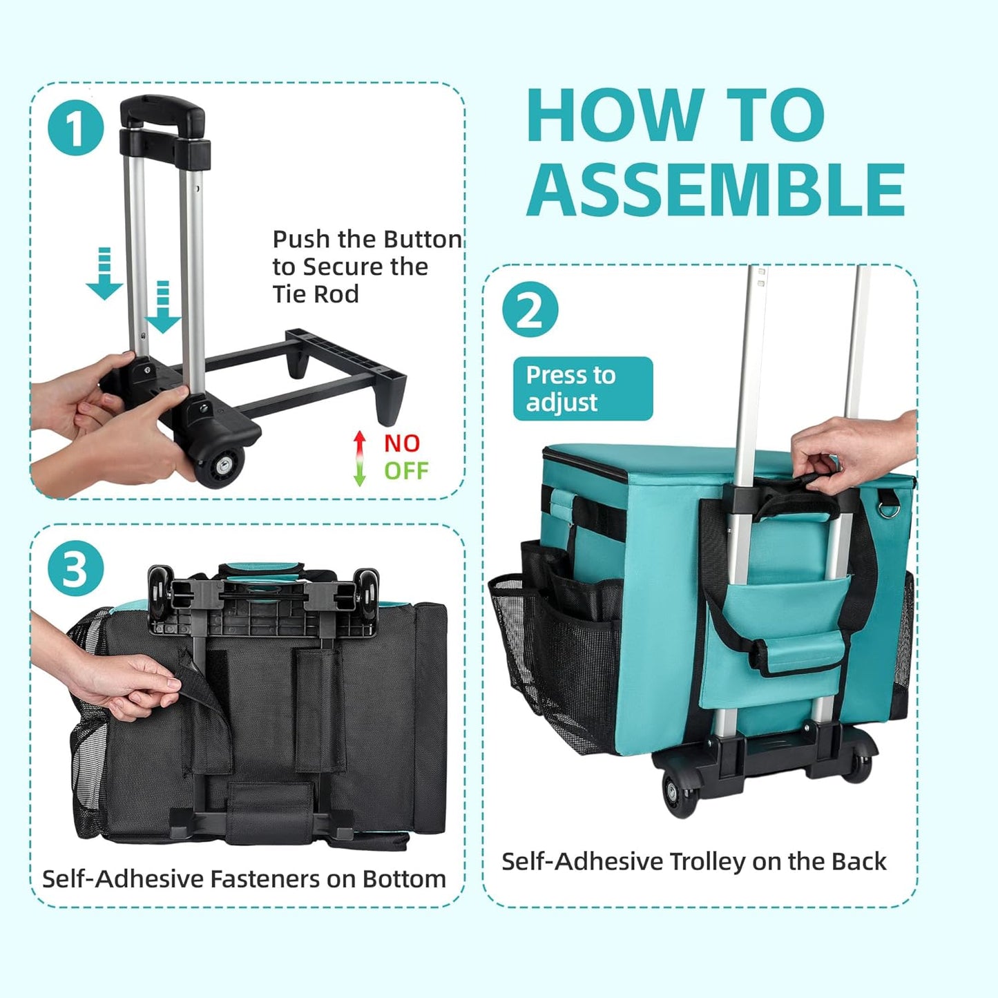Rolling Cleaning Caddy Bag with Wheels, Large Cleaning Cart Detachable Trolley, Cleaning Bags for