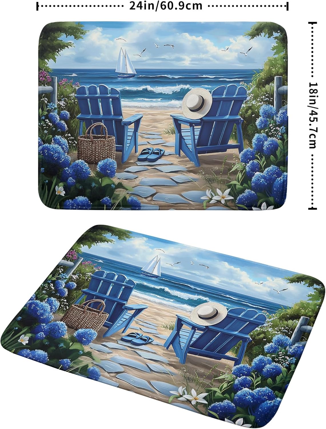 Summer Beach Dish Drying Mat 18x24 Inch Sea Shells Flowers Kitchen Mats Blue Microfiber Absorbent