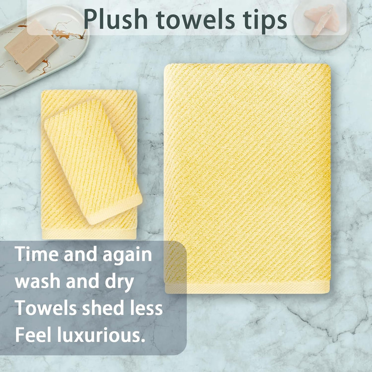 Yellow Towels for Bathroom - 100% Cotton | Quick Dry | Soft | Thick | Large, 3 Piece Towel Set, 1