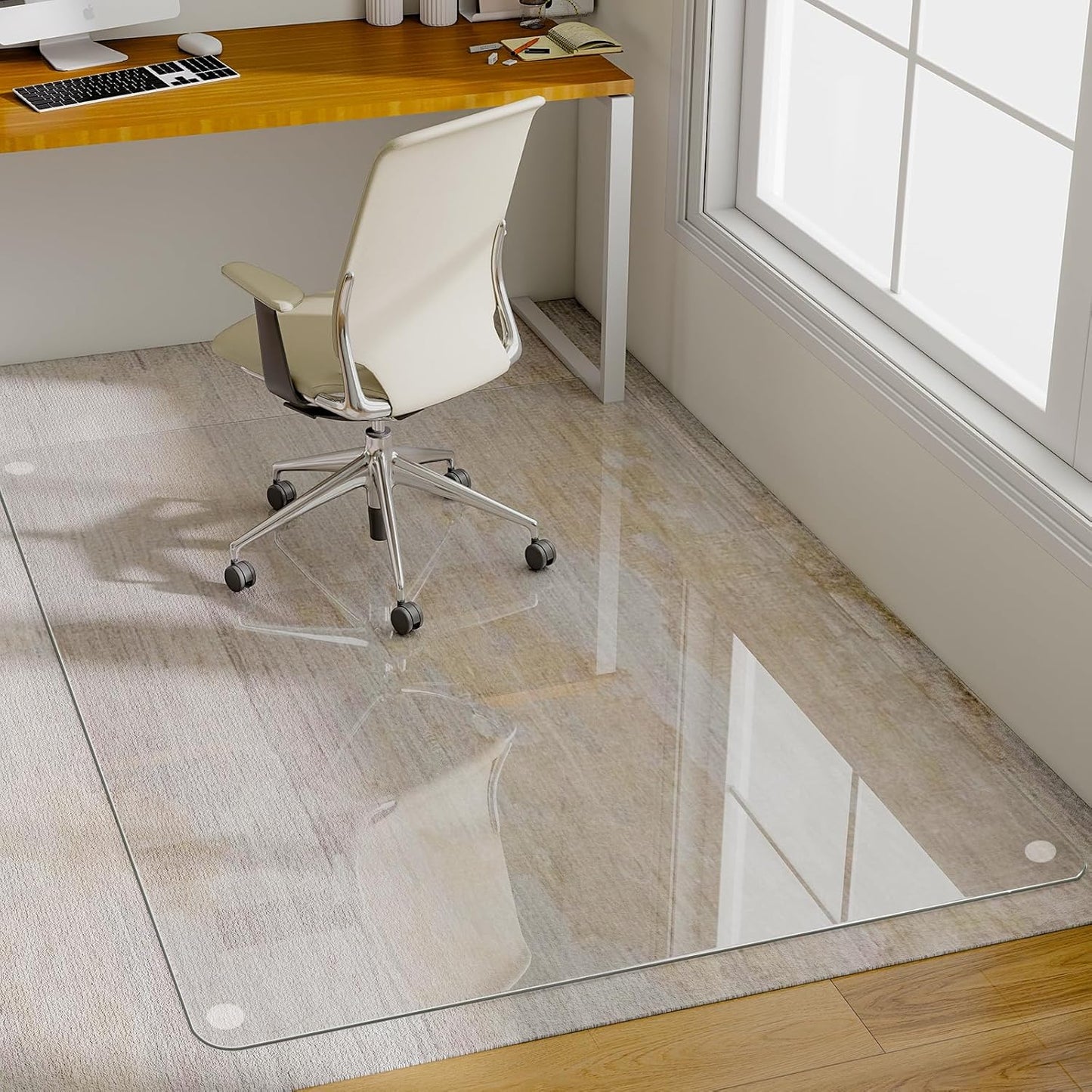 GLSLAND 54"x32" Tempered Glass Chair Mat Heavy-Duty Floor Protector for Carpet & Hard Floors