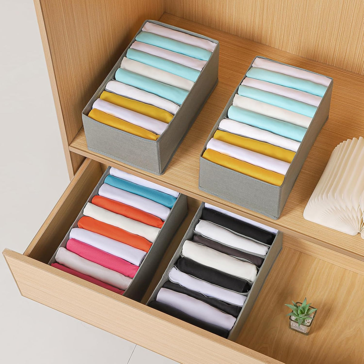 4 Packs T-shirt Drawer Organizers for Clothing,10 Grids Compartment Wardrobe Storage Box, Clothes