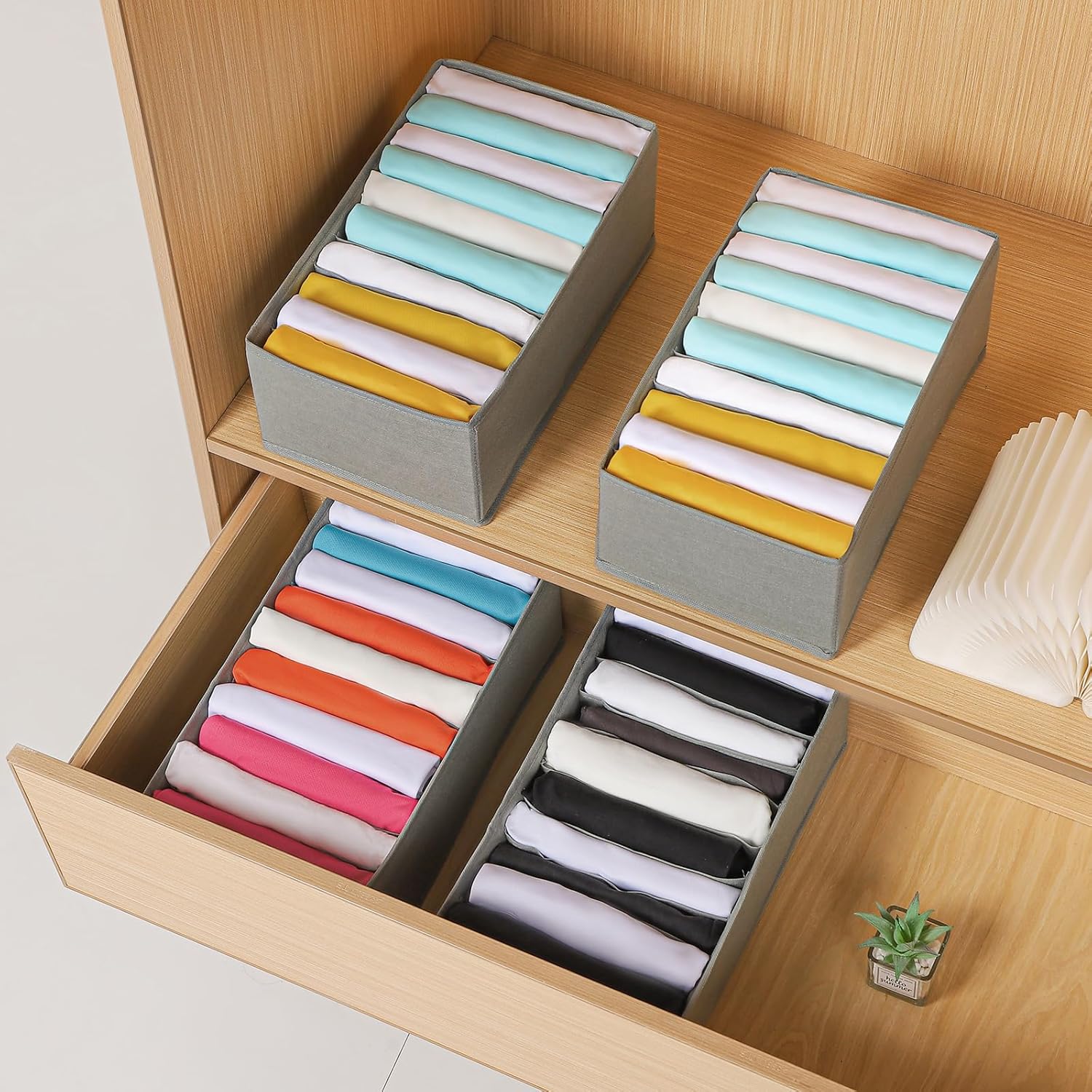 4 Packs T-shirt Drawer Organizers for Clothing,10 Grids Compartment Wardrobe Storage Box, Clothes