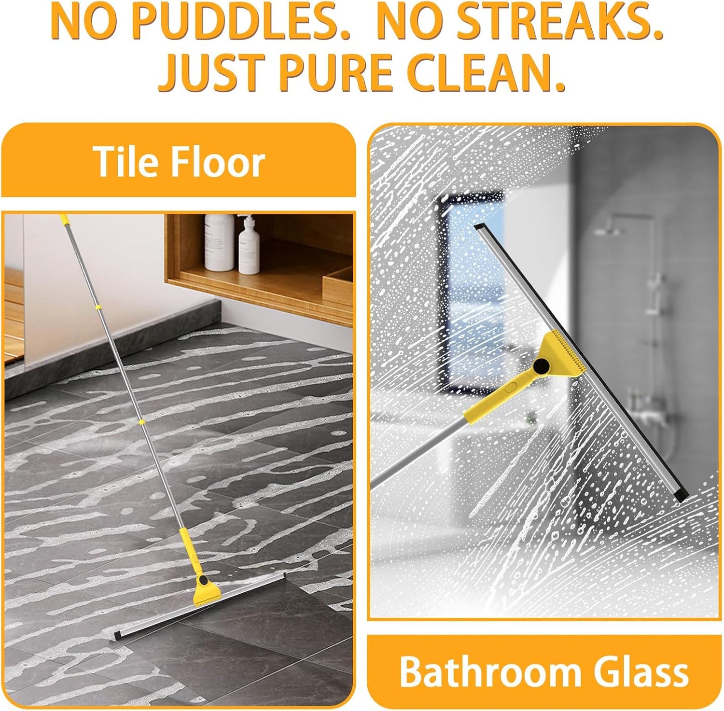 Multi-Purpose V-Shaped Grout Brush with 16.9" Floor Squeegee Set, Long Handle Floor Scrub Brush for