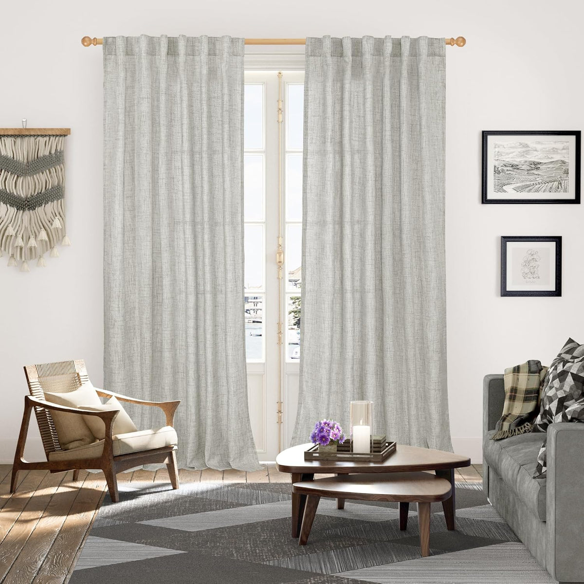YoungsTex Light Grey Linen Curtains 90 Inch Long for Living Room Rod Pocket Floor Length Window