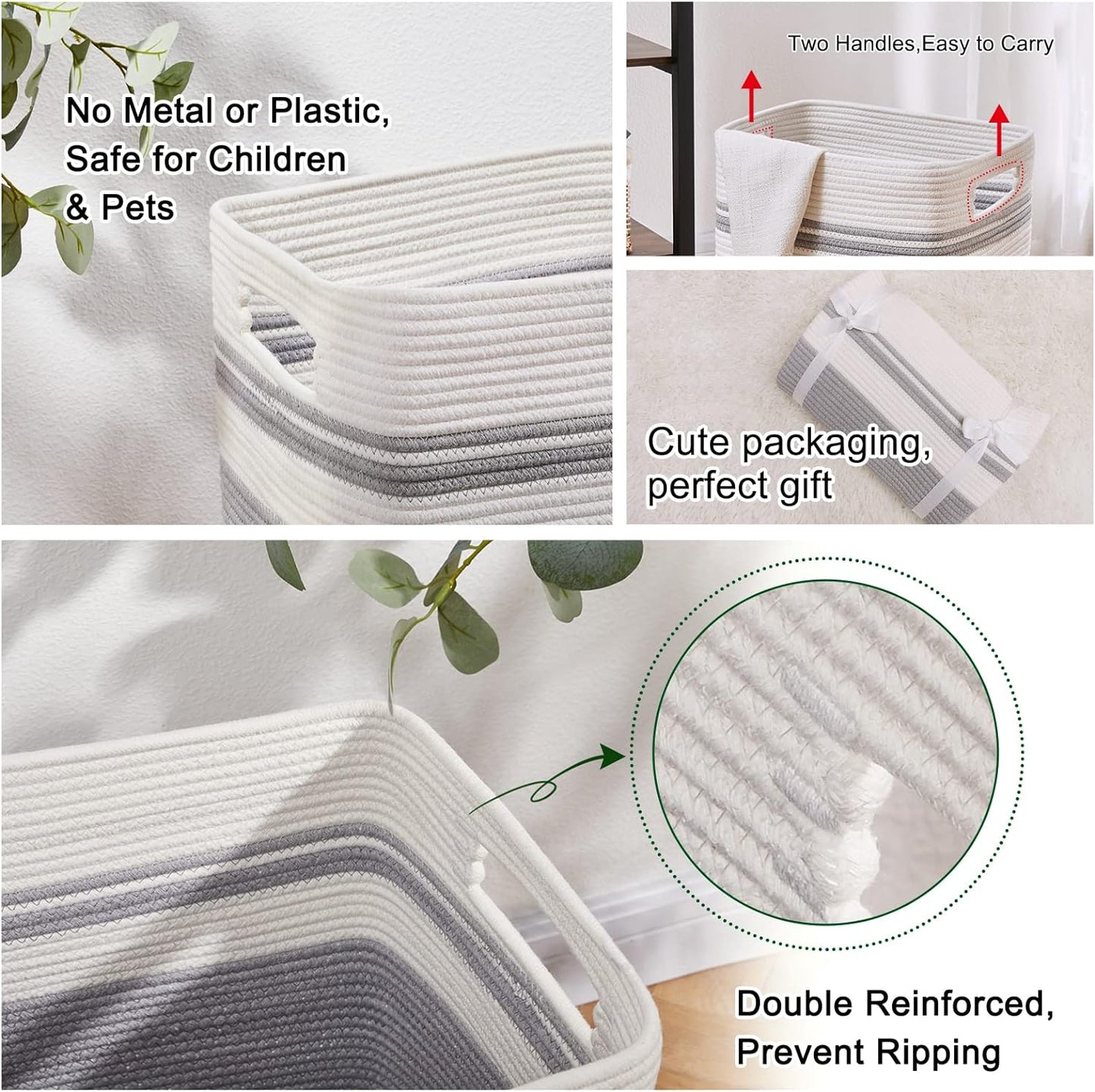 OIAHOMY Laundry Hamper, Tall Cotton Decorative Blanket Storage Basket with Handles for Living