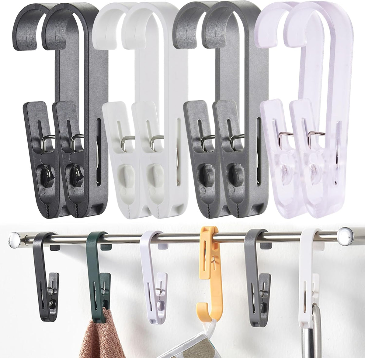 iBetterLife Clothes Pins Heavy Duty Outdoor - 8Pcs Large Laundry Hook Hangers with Clips Closet