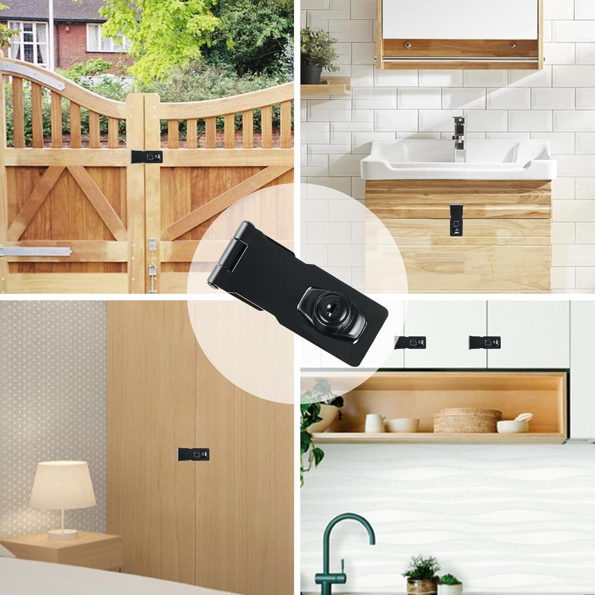 Alise Keyed Hasp Lock,2.5 Inch Safety Packlock Clasp Hasp Lock Latch with Lock, Black Door Hinge