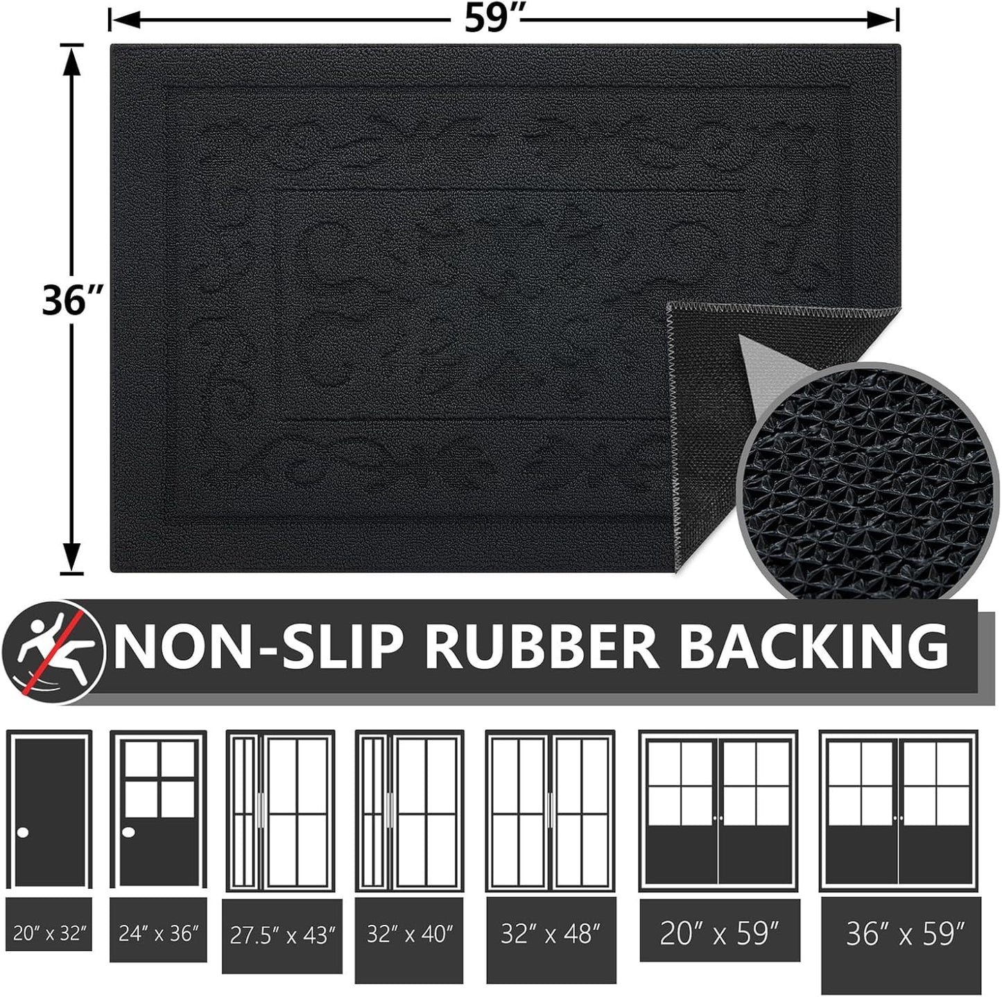 FONEYI Indoor Door Mat 36" x 59", Dirt Trapper Door Mats Non-Slip Entryway Rugs Washable, Absorbent