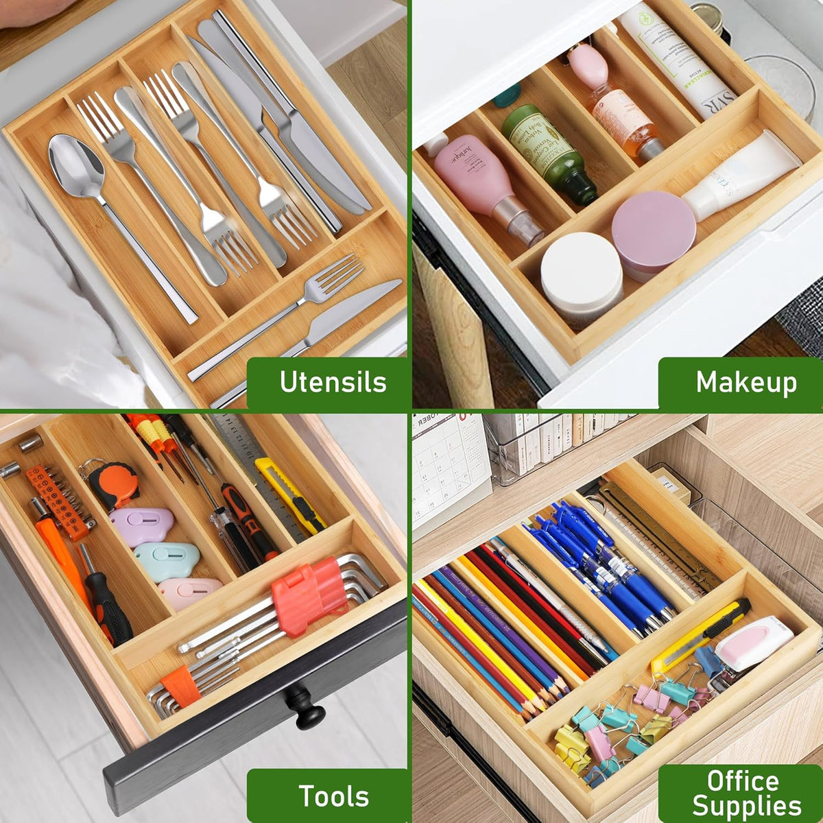 LotFancy Bamboo Kitchen Drawer Organizer, 9.5 Inch Silverware Tray for Small Drawer, Utensil