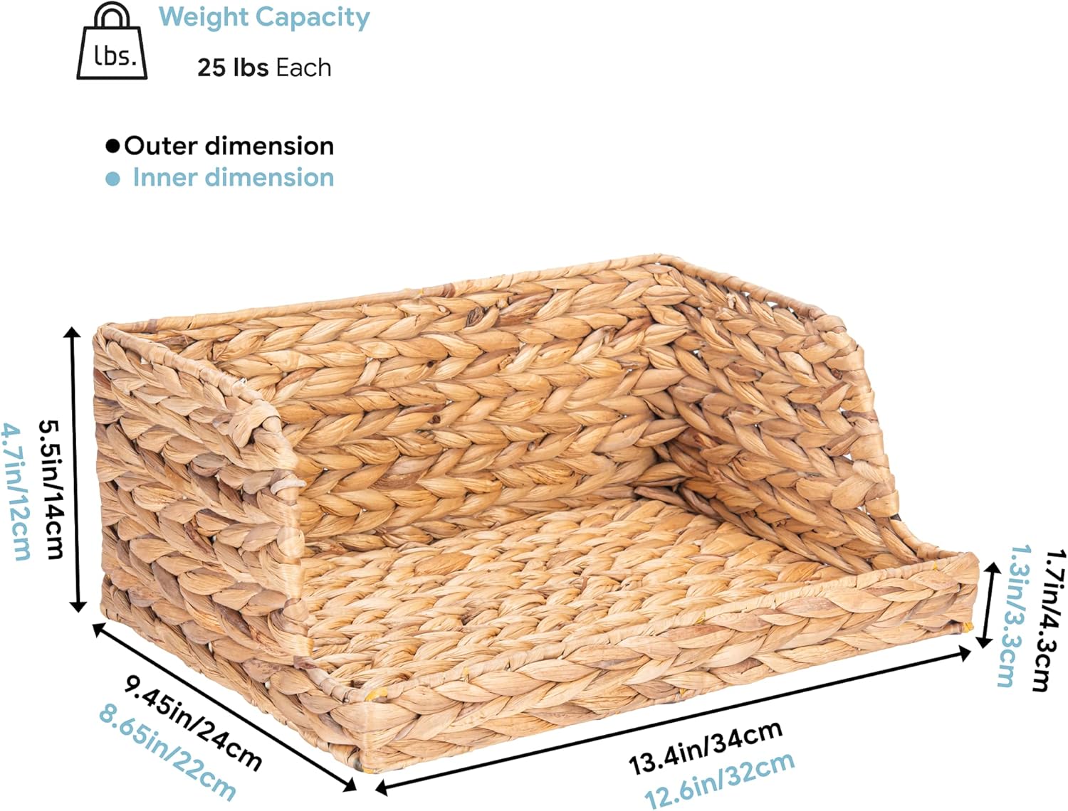 VATIMA Water Hyacinth Storage Baskets with Large Open-Front for Kitchen, Decorative for Living