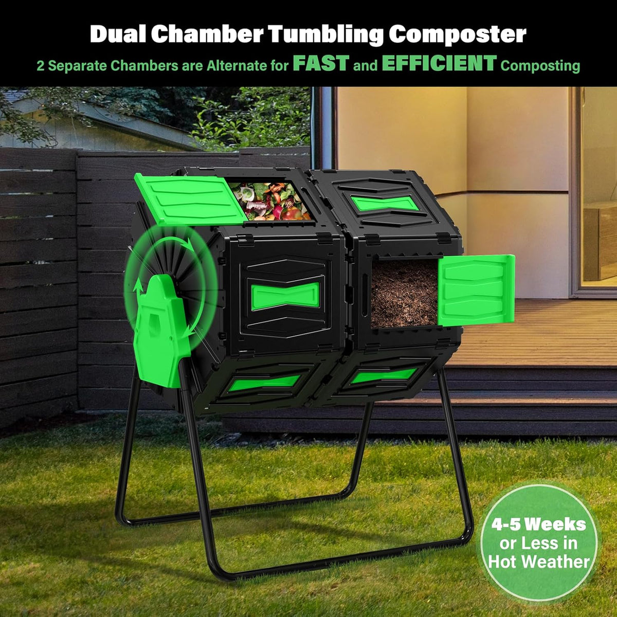Compost Tumbler, Easy Assemble & Efficient Outdoor Compost Bin, 45 Gallon/170 Liter Large Dual